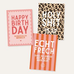 Set of 3 postcards | Leo stripes waves with cool motifs congratulations