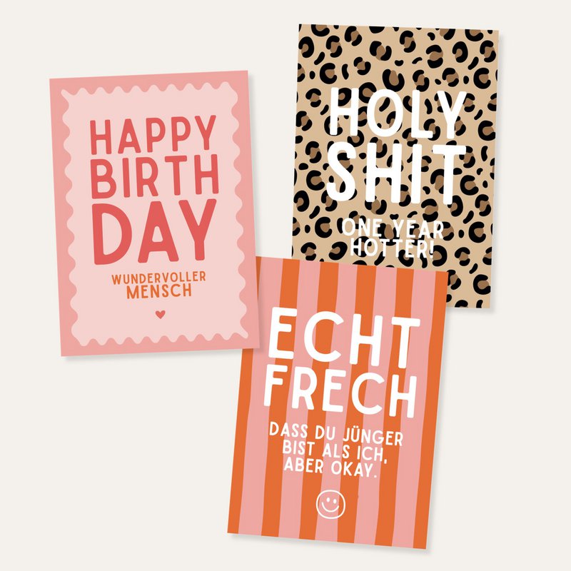 Set of 3 postcards | Leo stripes waves with cool motifs congratulations