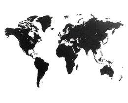  Wooden world map puzzle, black and brown wood, large wall art, geographic continents design.