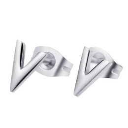 Silver-toned V-shaped stud earrings with a sleek, modern design.