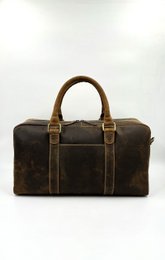 Håndlavet brun "Hunter" læder rejsetaske – Artisan 46 cm kompakt weekender med indvendig skillevæg