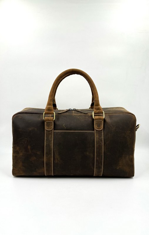Håndlavet brun "Hunter" læder rejsetaske – Artisan 46 cm kompakt weekender med indvendig skillevæg