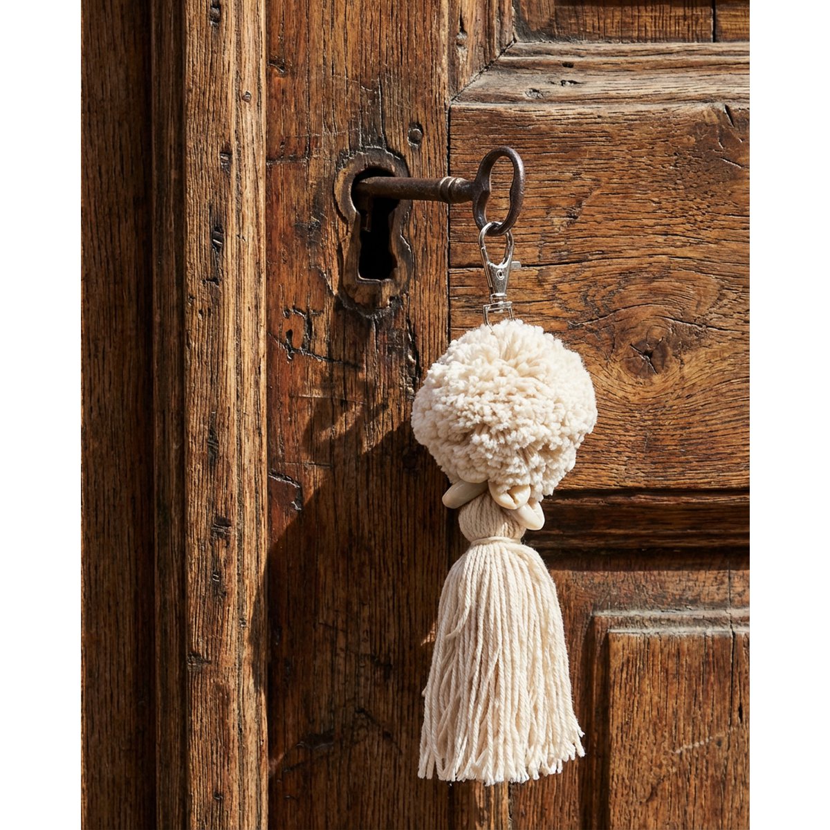 De Pompom-sleutelhanger - Wit