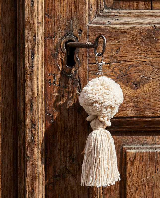 De Pompom-sleutelhanger - Wit