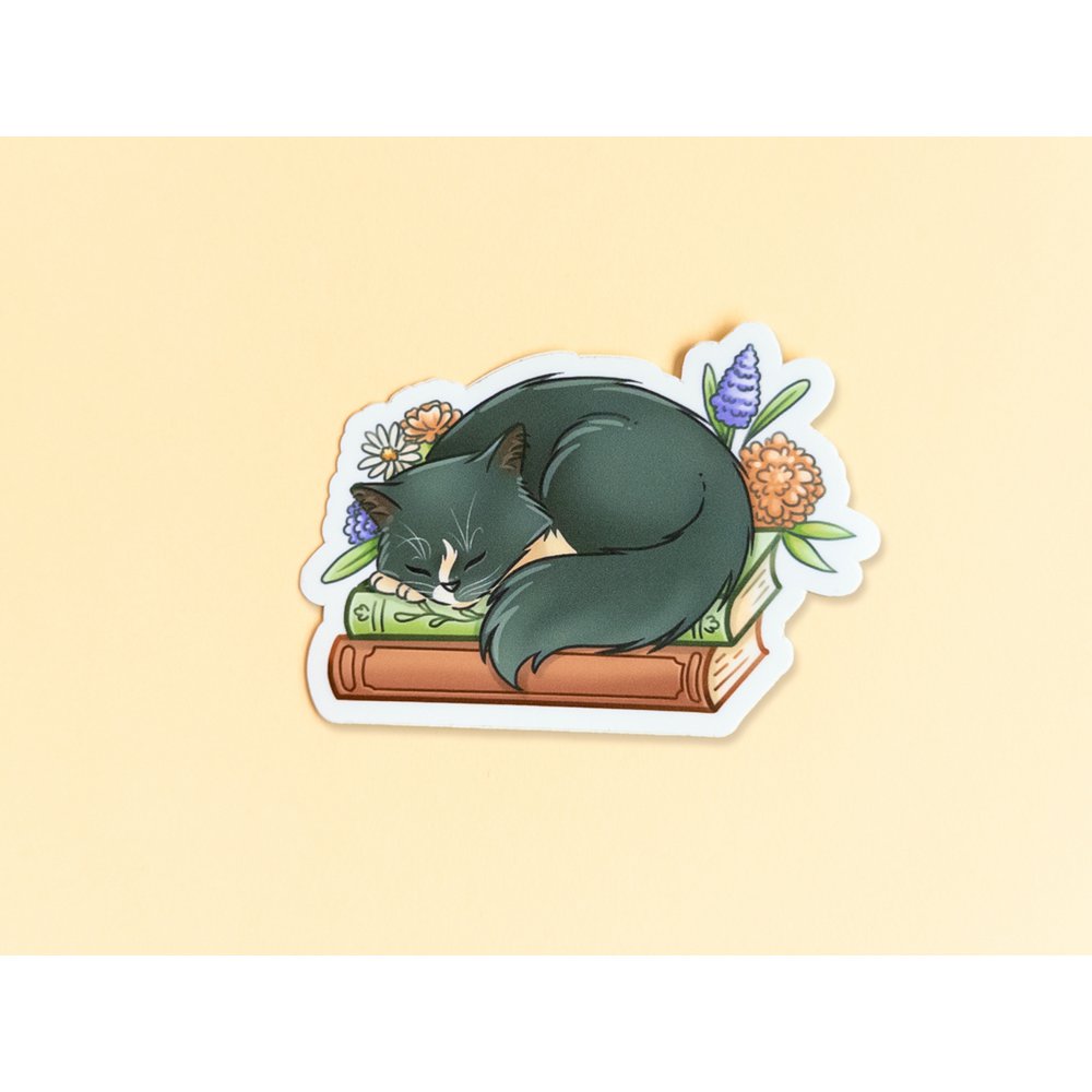 Cat on books sticker