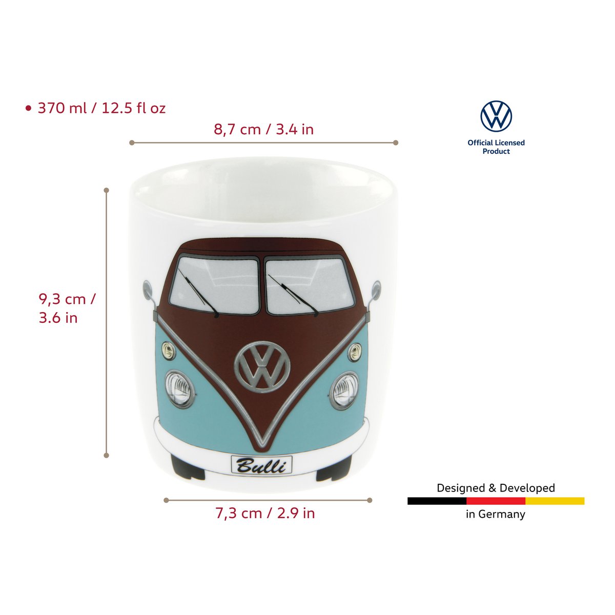 Volkswagen VW T1 Bus Koffiemok 370ml in Geschenkdoos - Voorzijde/Benzine & Bruin