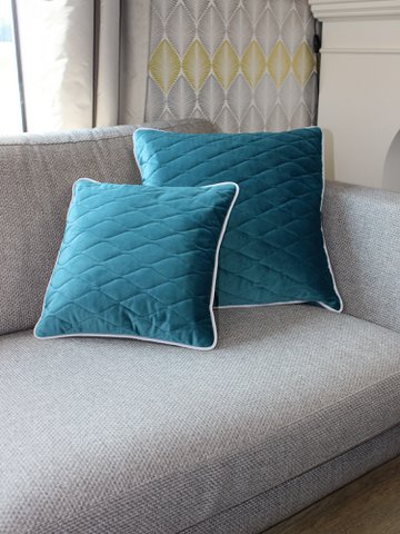 Cushion velvet turquoise with piping gray 40x40 / 50x50 cm sofa cushion