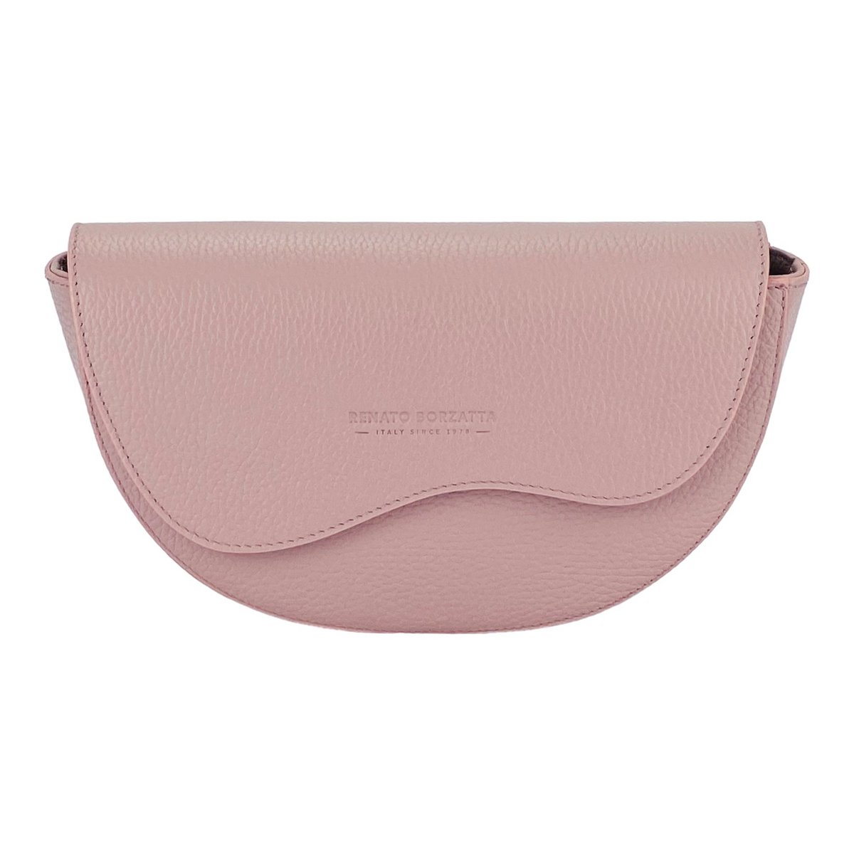 RB1027AZ | Sac bandoulière arrondi pour femme en cuir véritable Fabriqué en Italie. Bandoulière en cuir amovible et réglable. Accessoires en Nickel Poli - Couleur Rose Antique - Dimensions : 25 x 15 x 9 cm