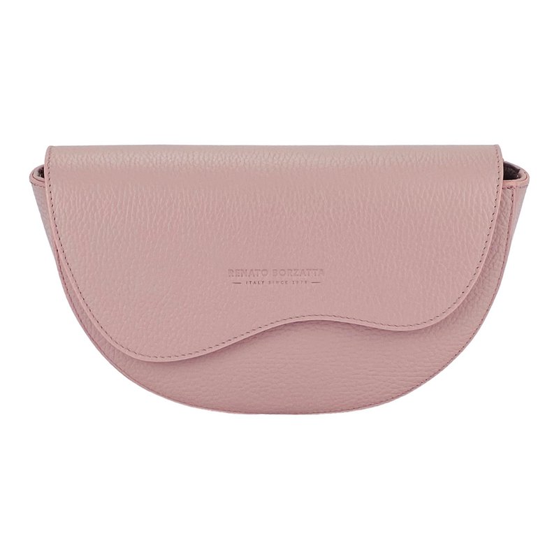 RB1027AZ | Women's rounded crossbody bag in genuine leather Made in Italy. Removable and adjustable leather shoulder strap. Polished Nickel Accessories - Antique Pink Color - Dimensions: 25 x 15 x 9 cm