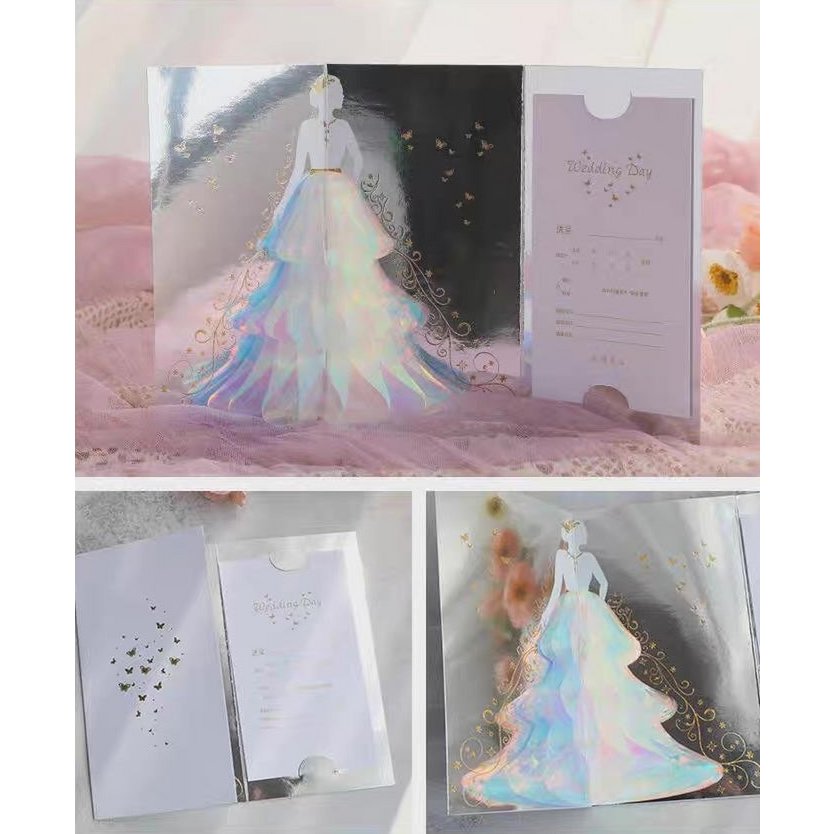 Carte de mariage 3d - Dame étincelante avec design de robe de mariée