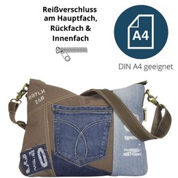 Sunsa Women's Sustainable Shoulder Bag. Shoulder bag made from recycled jeans & canvas (canvas). Handbag vintage retro style. Crossbody bag for women.