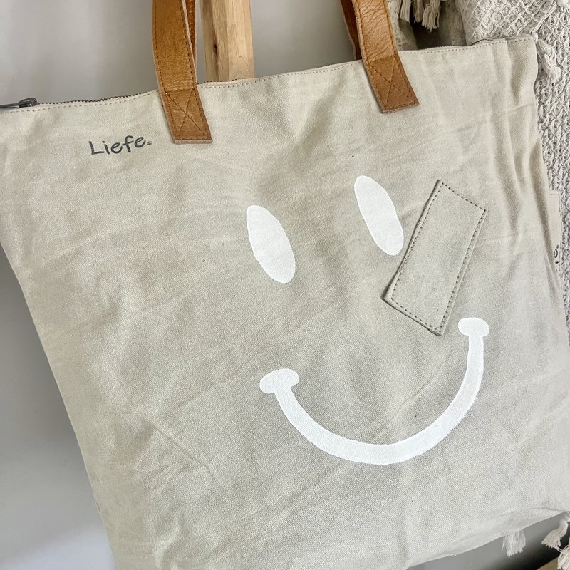 ShopperBag happy face white (vintage light canvas) NEW