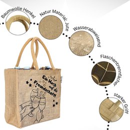 Jute bottle bag. Vegan 6 beer bottle carrier/can carrier shopping basket with dividers for bottles.