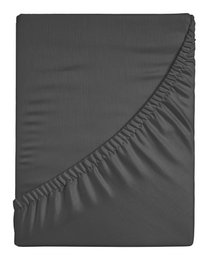 100% cotton satin fitted sheet in anthracite color, available in multiple sizes including 90x200, 140x200, 160x200, and 180x200.