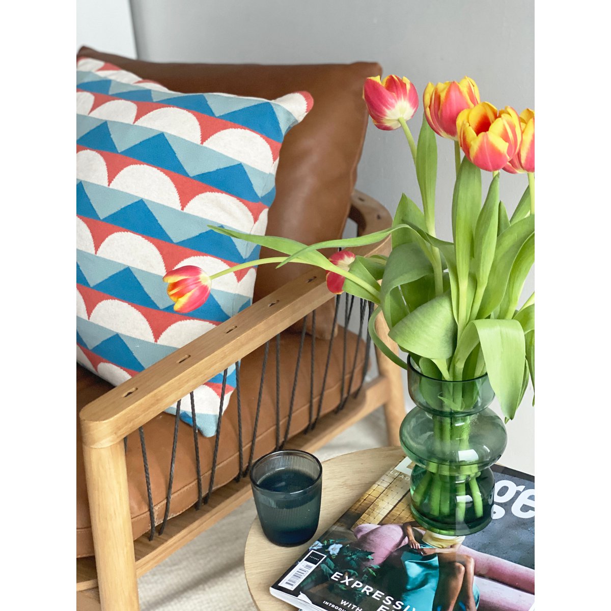 Toby Pillow-Cover Blue, Soft Jacquard Knitted Cotton
