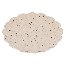 Oval-shaped metal dish with sand-colored dots, suitable for use as a jewelry tray.