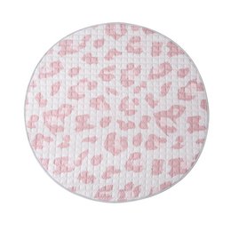 Soft, plush play mat with a pink leopard print pattern, suitable for infants and toddlers.