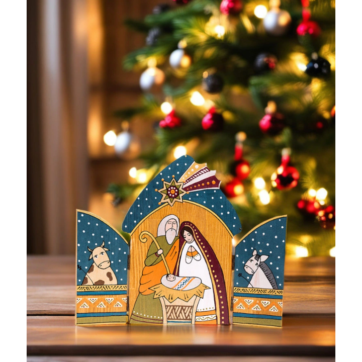 Håndmalet Nativity Play House i træ