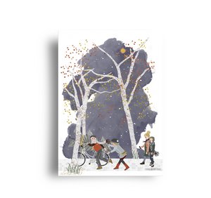 Postkarte - Serie 'Weihnachten' - 'Wie man diesen Baum nach Hause bringt' - Eltern und Jugendliche