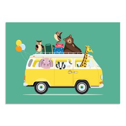 Volkswagen busje poster dieren turquoise A3