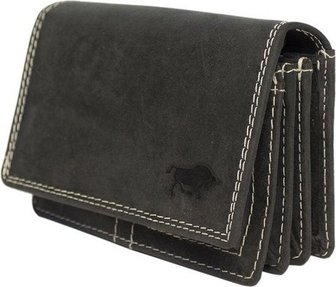 Compacte vintage leren dames portemonnee zwart RFID – Stijlvolle en praktische dames portemonnee met RFID bescherming, compact ontwerp.