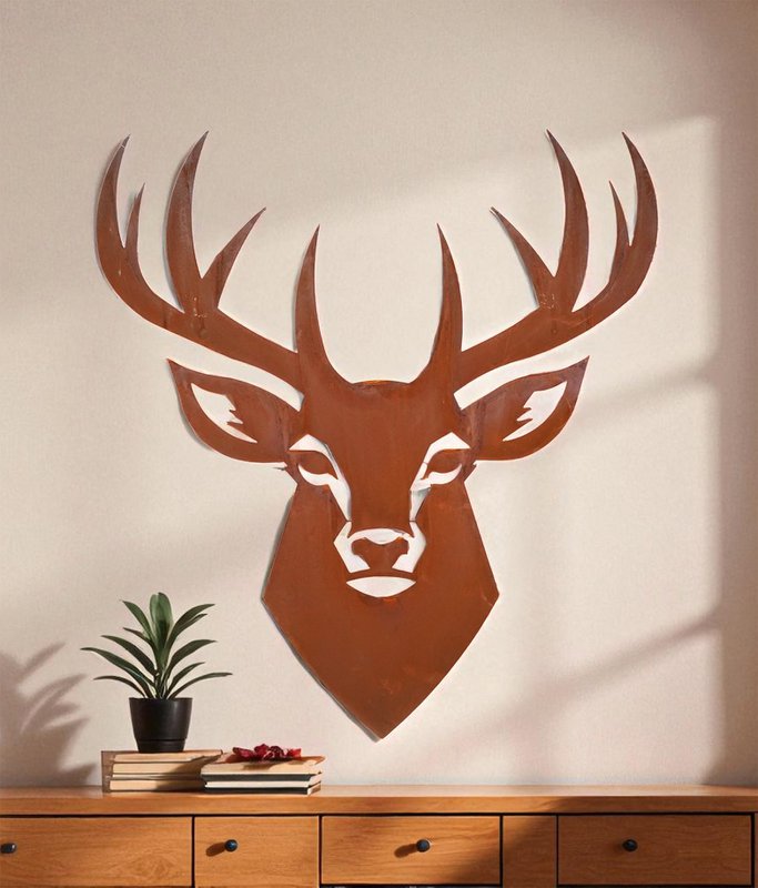Wandbild Hirsch Marco aus Edelrost in Cortenstahl-Optik