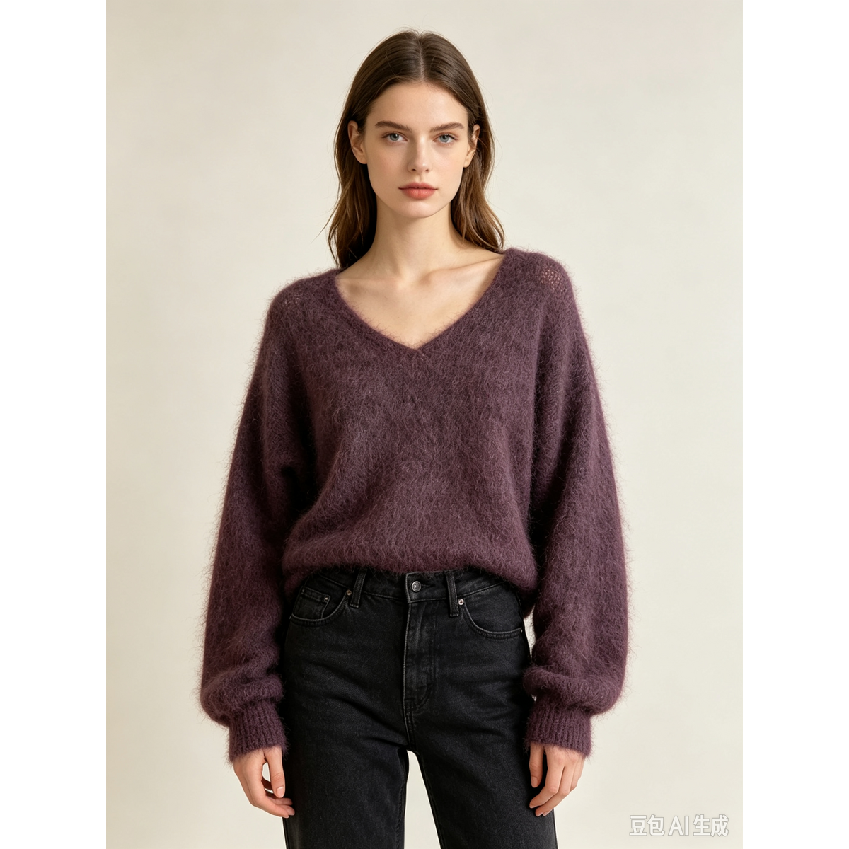 Mohair trui met V-hals REF. 7714