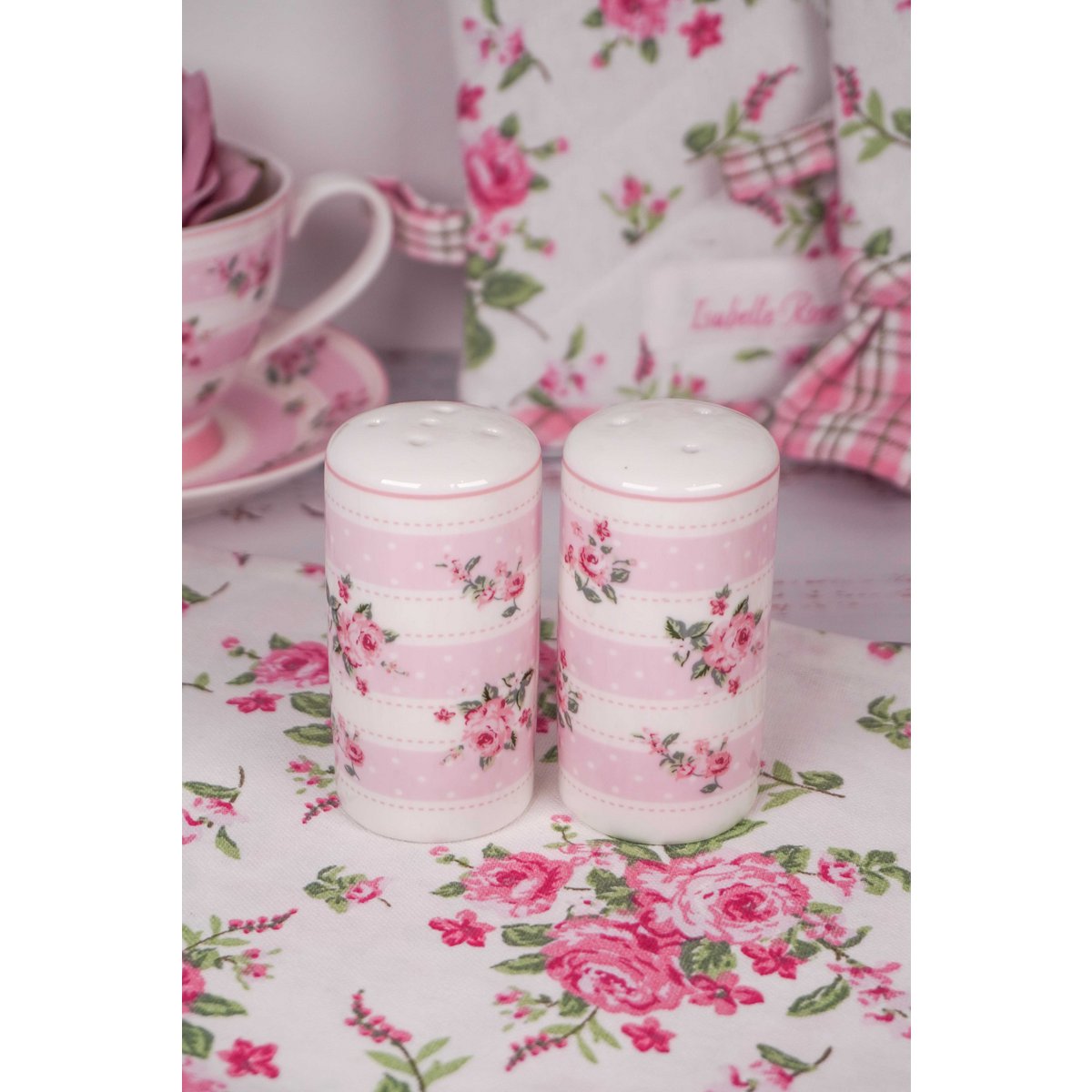 Porcelanowe pojemniki na sól i pieprz Bella w paski Isabelle Rose