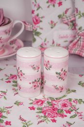 Porcelain salt and pepper holders Bella stripes Isabelle Rose