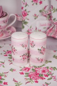 Porcelain salt and pepper holders Bella stripes Isabelle Rose