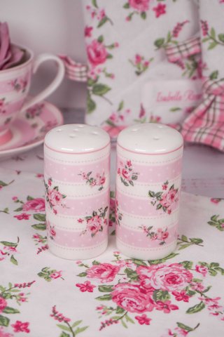 Porcelain salt and pepper holders Bella stripes Isabelle Rose