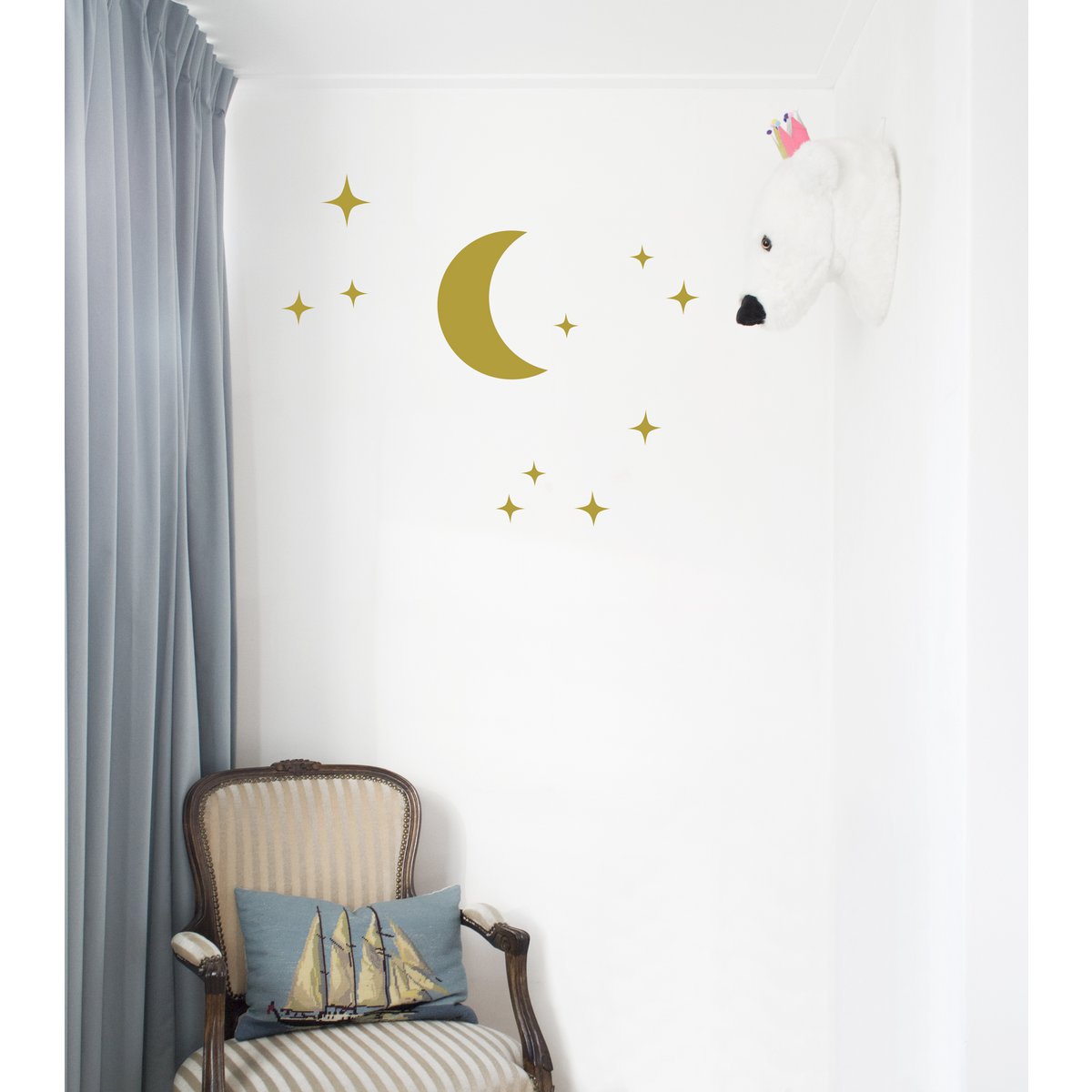 Adesivo murale luna con stelle scintillanti