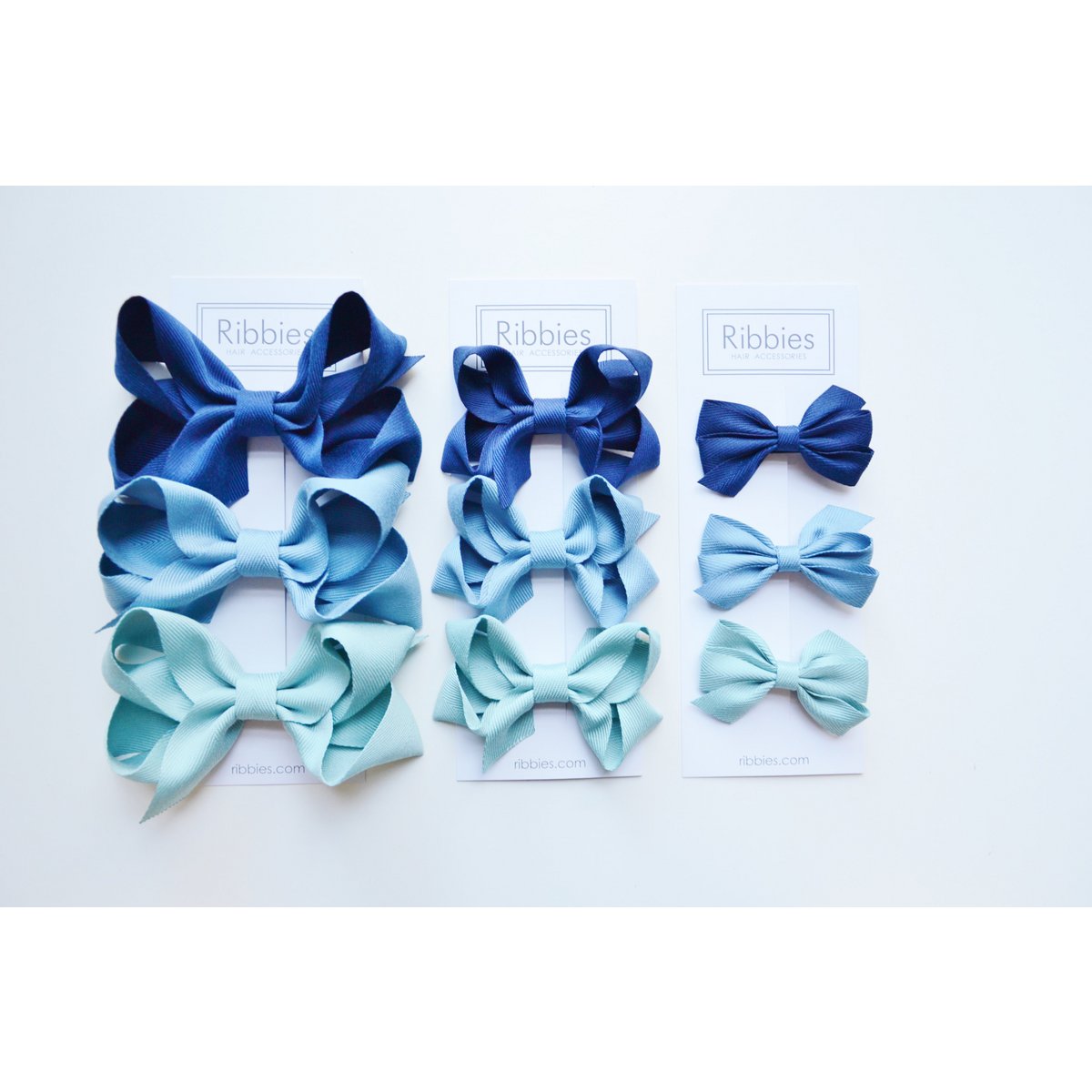 Lazos para el cabello medianos - Azul marino, azul francés y aguamarina - Juego de 3