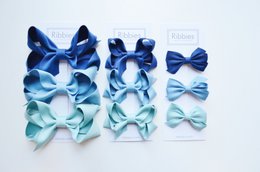 Medium Looped Hair Bows - Navy, French Blue & Aqua - Set of 3