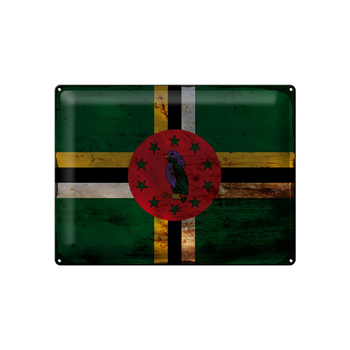 Blechschild Flagge Dominica 40x30cm Flag of Dominica Rost