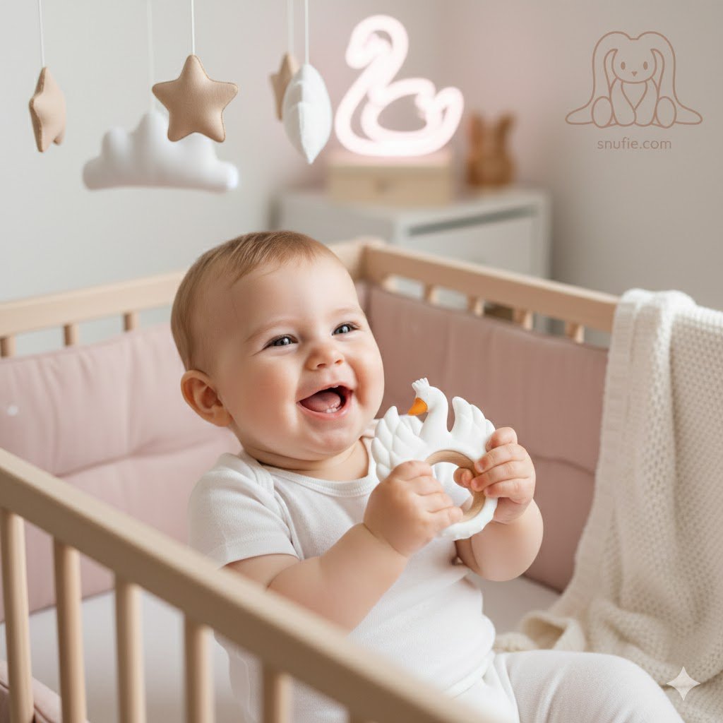 Soft & dur | Swan Wood & Silicone Teether | BLANC