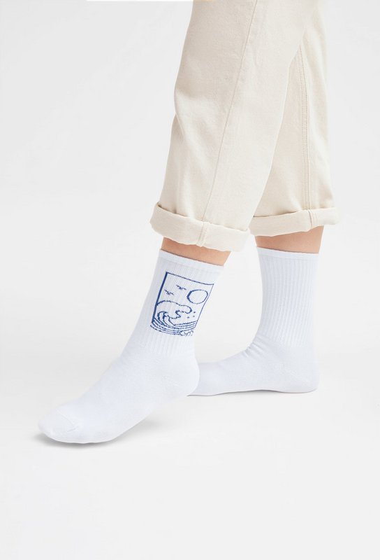 Organic Ocean Socks - White tennis socks with an ocean motif