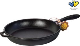  Cast iron frying pan, 16 cm diameter, 4 cm depth, suitable for all heat sources, with metal handle, black color.