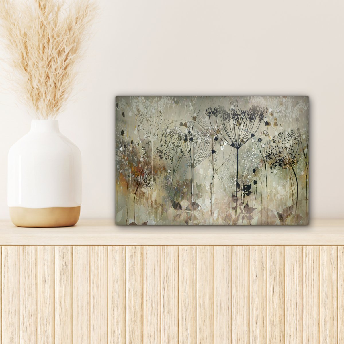 Pintura de lona - Decoración de pared - Flores - Gris - Naturaleza - Arte