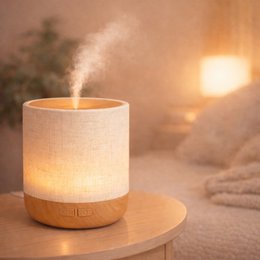 Ultrasonic Diffuser – Alesia – in Linen and Wood – Cold Diffusion – Aromatherapy Essential Oils – Decorative Gift Idea