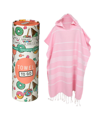 HANDDOEK TO GO IPANEMA KIDS Katoenen strandponcho 60x48 cm | Sneldrogende luierhanddoek | Roze | met geschenkdoos