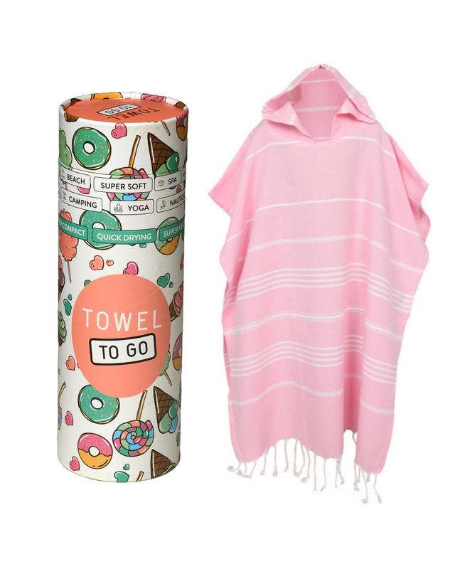 SERVIETTE TO GO IPANEMA KIDS Poncho de plage en coton 60x48 cm | Serviette à changement rapide à séchage rapide | Rose | avec coffret cadeau