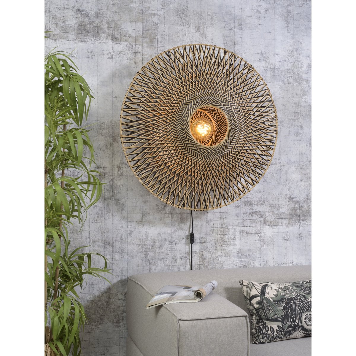 Wandlamp Bali 87cm zw./nat., L