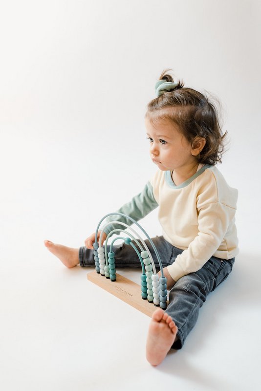 *Bestseller* Sustainable Color-block Baby Sweater | Ecru with Aqua arm | 100% GOTS certified organic cotton