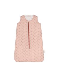 Cozy pink sleeping bag with small floral print pattern, designed for winter use, measures 70cm in length.