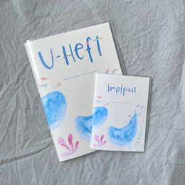  Vaccination certificate cover with a whale design, suitable as a gift for pregnancy or birth. The cover features a blue whale illustration and the text "Impfpass" (vaccination passport).