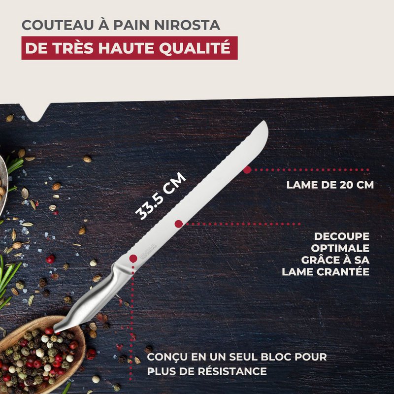 Cuchillo para pan de acero inoxidable 33,5 cm en todo Nirosta