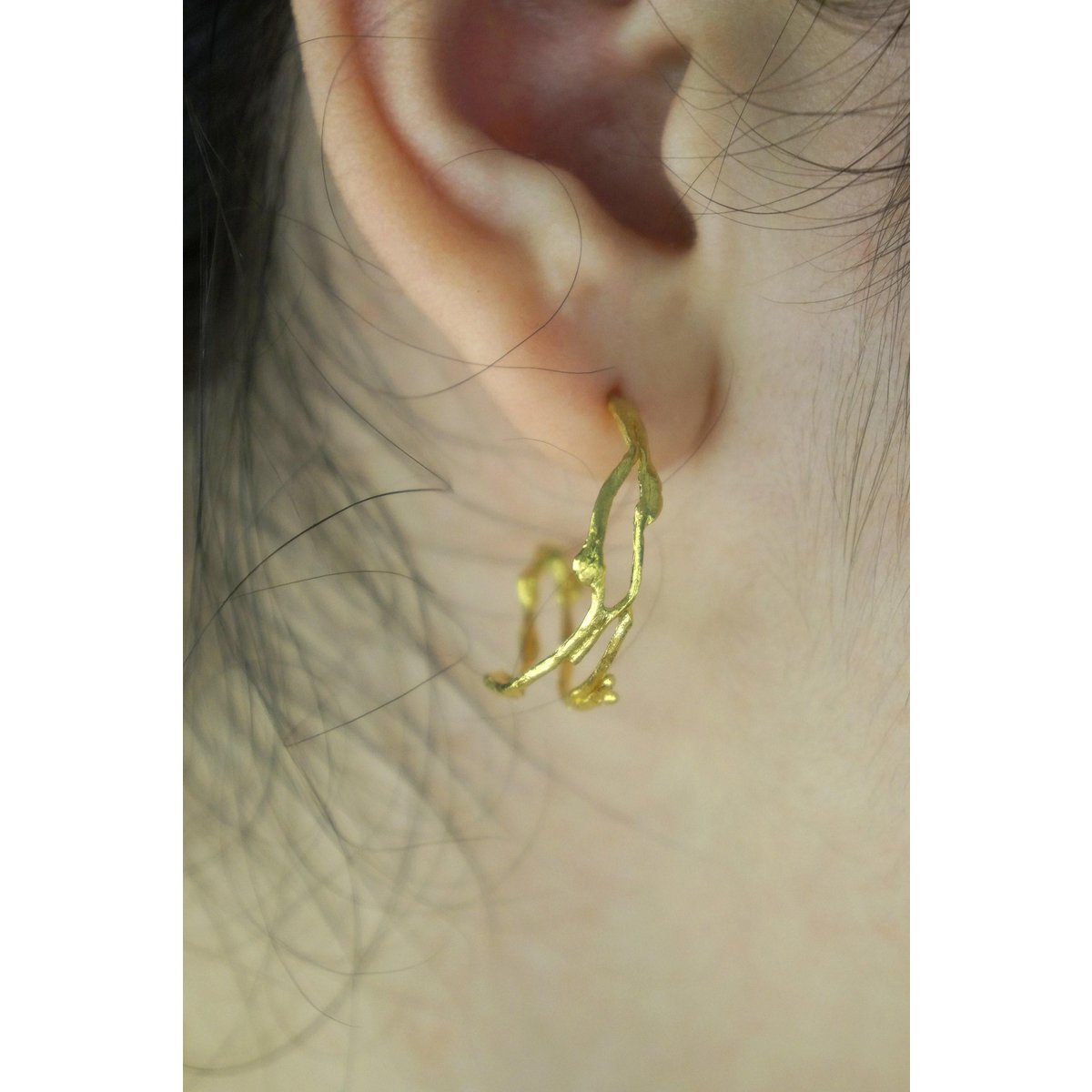 Silver Branch Earrings, Gold-Plated Sterling Silver Jewelry, Hoop Earrings, Gift for Her, Birthday Gift for Women, Handmade Jewelry