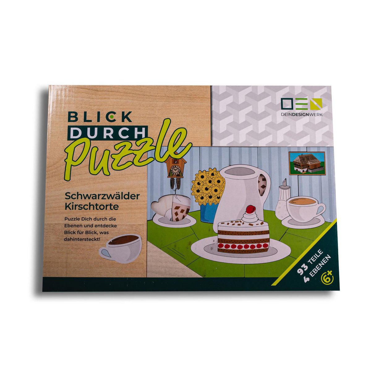 Doorkijkpuzzel: Zwarte Woudtaart | Meerlaagse houten puzzel voor het hele gezin | Cadeau voor liefhebbers van het Zwarte Woud