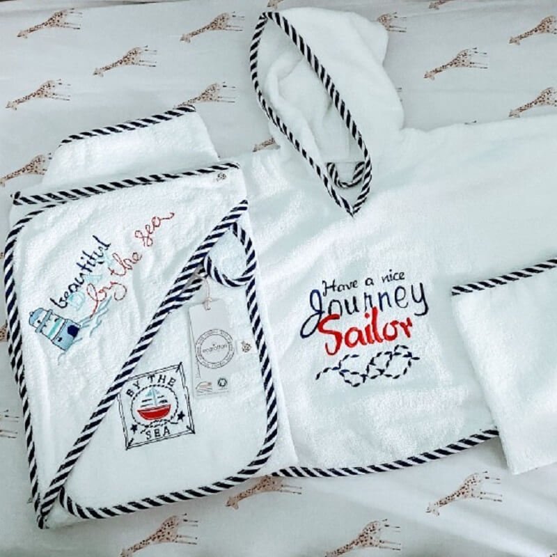 Sailor baby poncho set van biologisch katoen